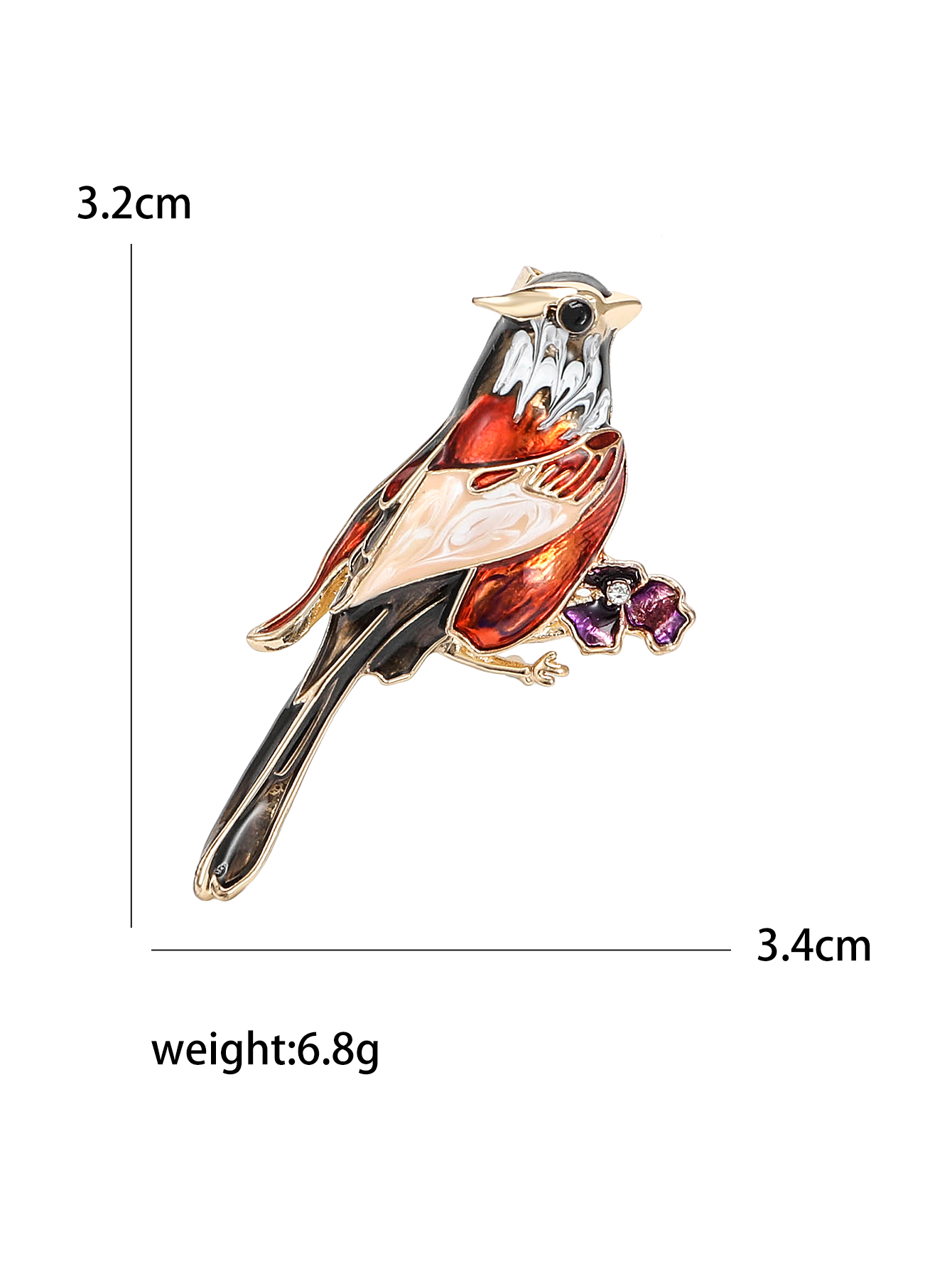 New fashionable enamel oil bird professional brooch water diamond hairdresser Korean style brooch, fashionable and niche design, high-end light luxury simple stainless steel waterproof, sweat-proof and non-fading brooch Specification image
