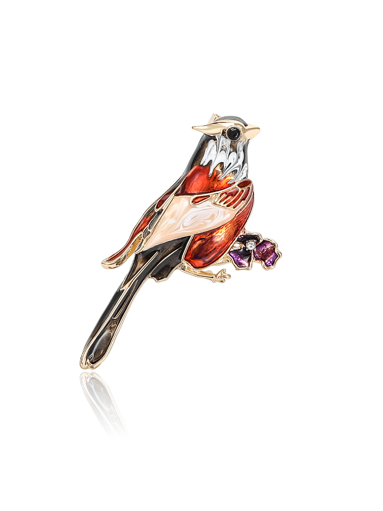 New fashionable enamel oil bird professional brooch water diamond hairdresser Korean style brooch, fashionable and niche design, high-end light luxury simple stainless steel waterproof, sweat-proof and non-fading brooch Item Picture