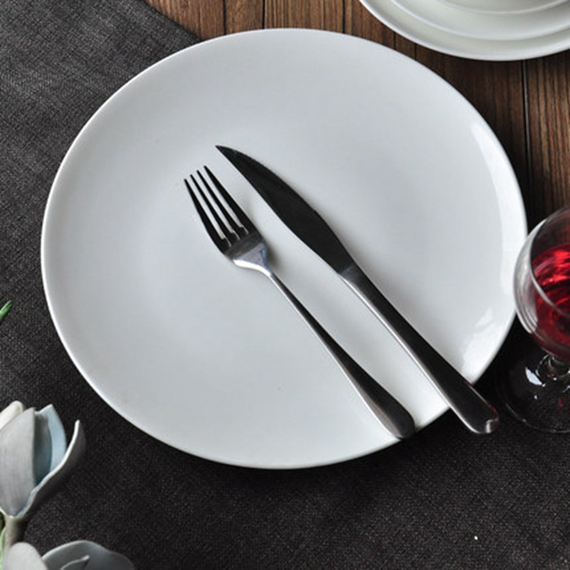 Hotel Western-style shallow plates, pure white ceramic plates, steak plates, grilled meat, moonlight round plates, daily tableware Specification image