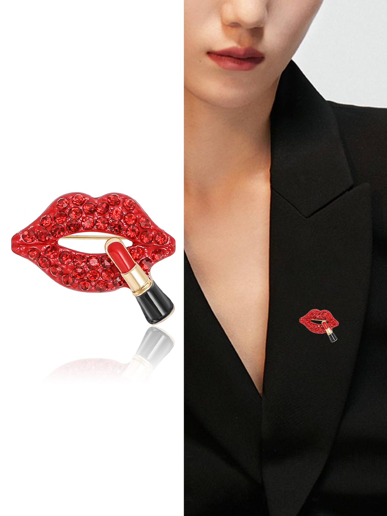 New best-selling full-diamond brooch accessories for women, fashionable and sexy red lipstick lip brooch, high-end feminine charm, luxurious and versatile suit brooch New best-selling full-diamond brooch accessories for women, fashionable and sexy red lipstick lip brooch, high-end feminine charm, luxurious and versatile suit brooch