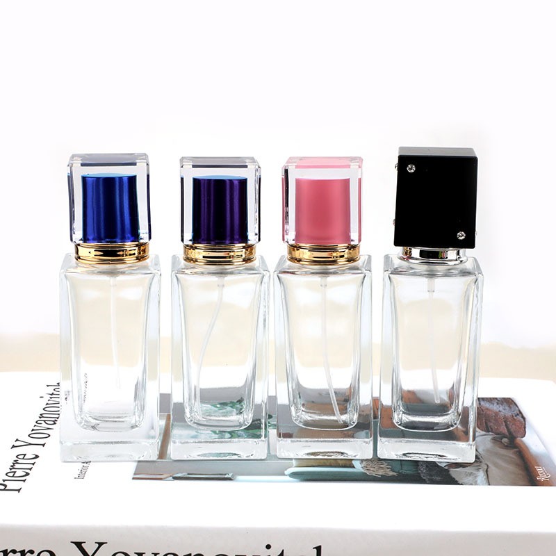 In stock 50ml square glass perfume bottle with color perfume Empty bottle Cosmetics spray perfume bottle thumbnail