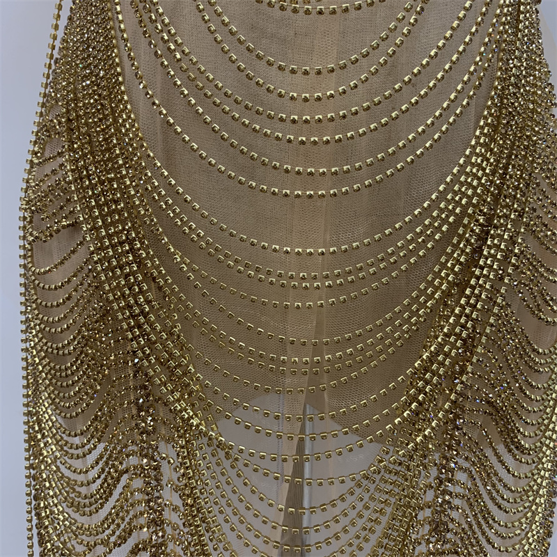 Gold Fringe Backless Party Party Elegant Slim-Fit Dress Dress Accessories Specification drawing