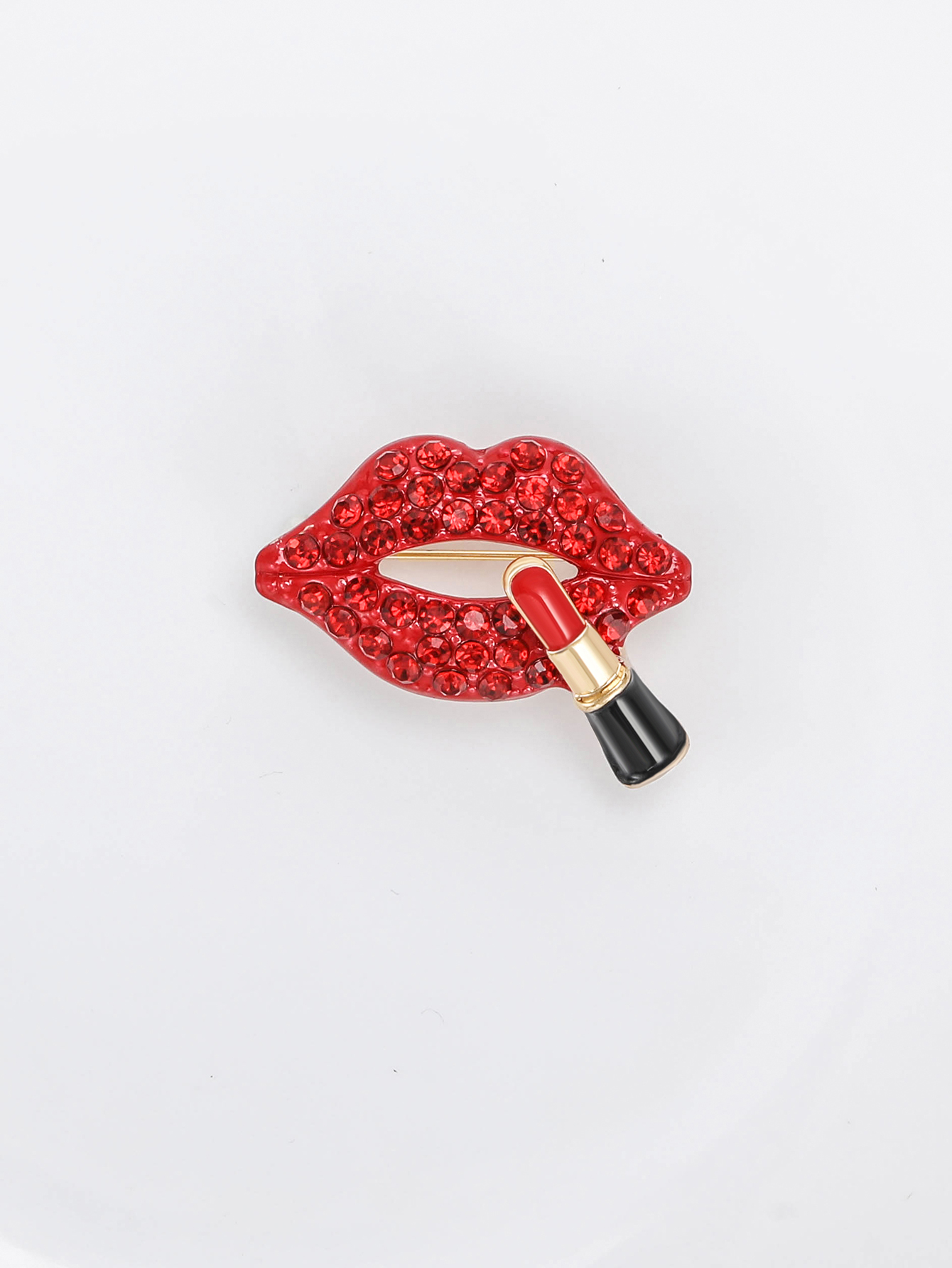 New best-selling full-diamond brooch accessories for women, fashionable and sexy red lipstick lip brooch, high-end feminine charm, luxurious and versatile suit brooch Item Picture