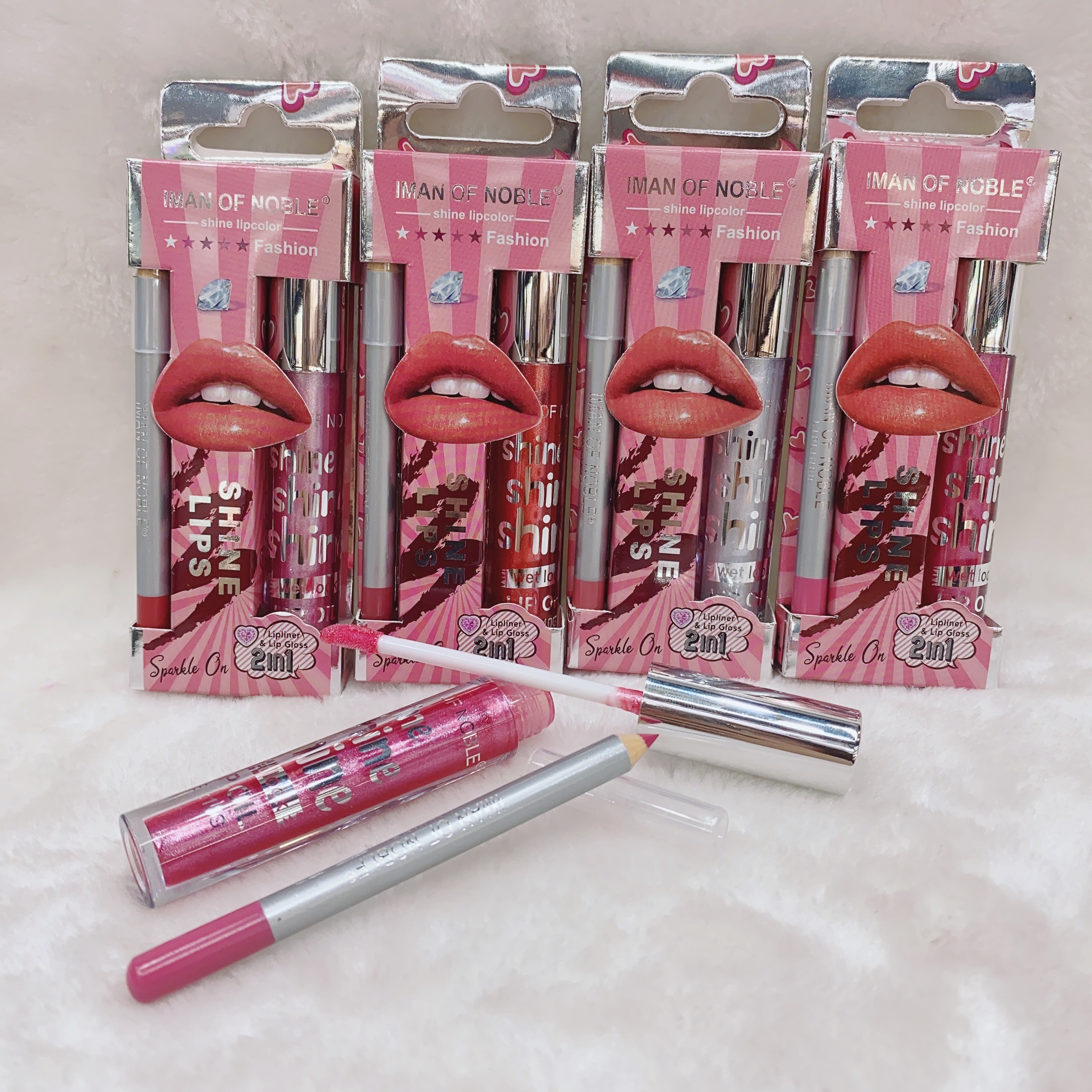 IMAN品牌新款/唇彩小套盒/唇彩唇线笔/试用装不沾杯/持妆不掉妆/珠光唇彩/滋润不沾杯细节图