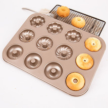 金色12连三花甜甜圈烤盘模具碳钢不粘蛋糕模烘焙器具加厚