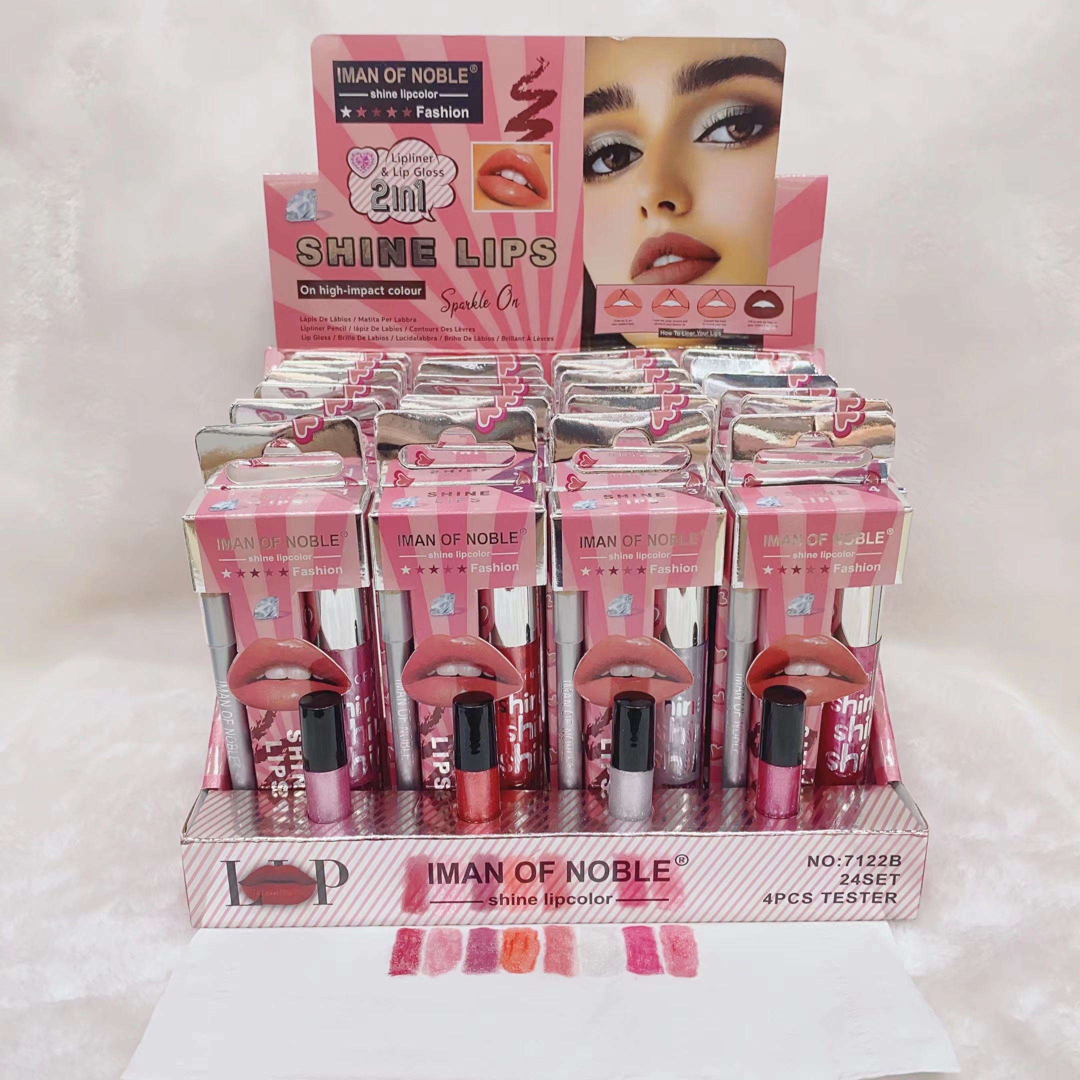 IMAN OF NOBLE 品牌2023年新款唇彩小套盒唇彩+唇线笔带试用装不沾杯珠光唇彩详情1