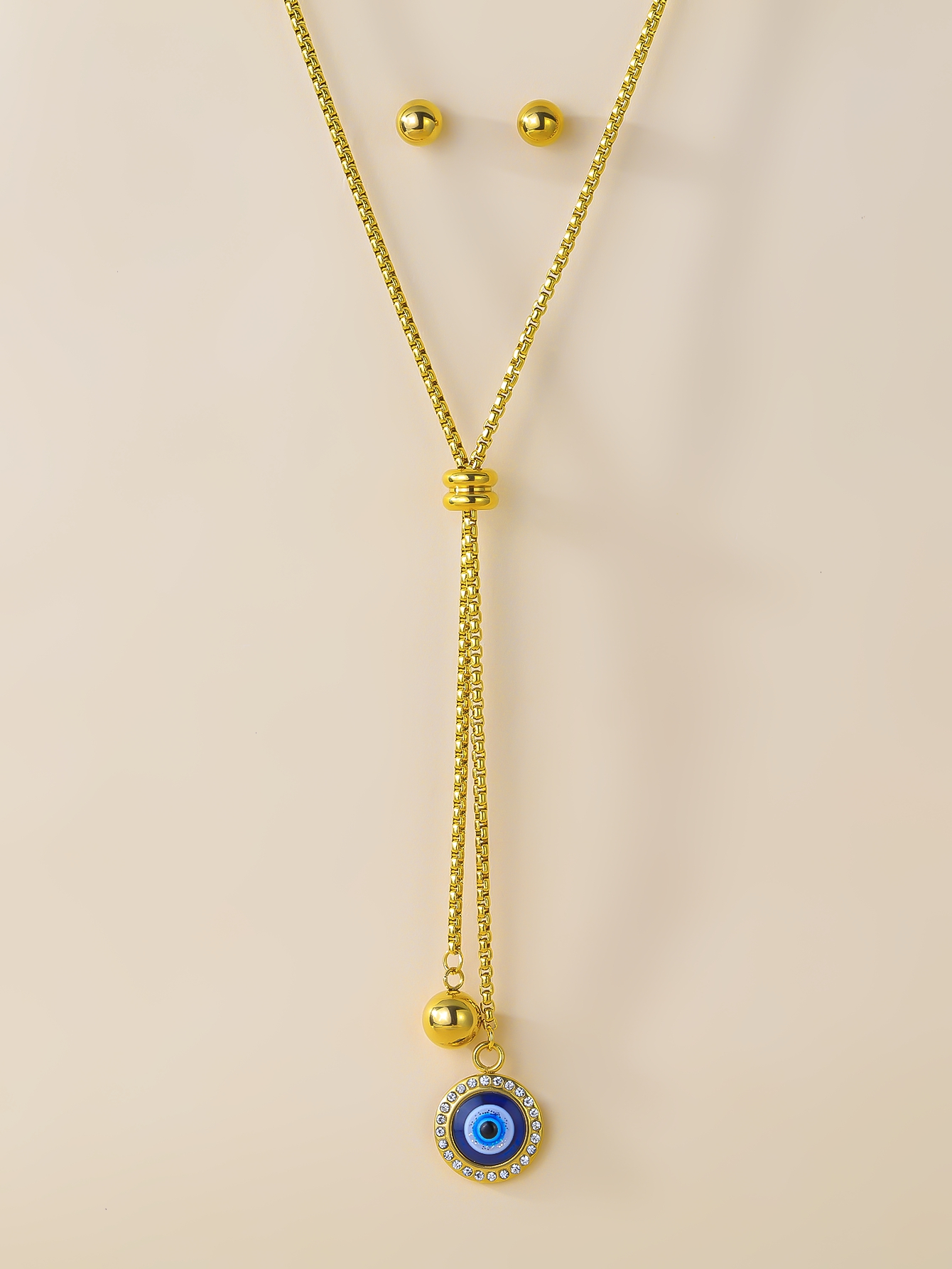 衣服挂件配饰项链钛钢恶魔之眼项链不锈钢嘻哈毛衣链耳钉套装