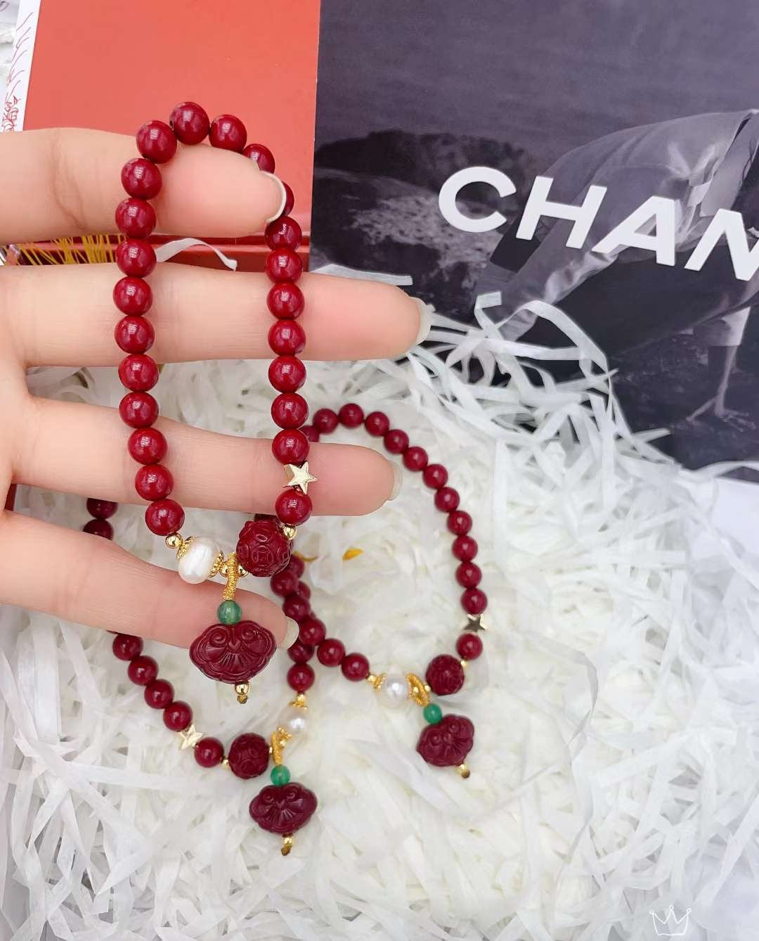Crystal Pearl Jewelry Vermilion Red Lantern High Hanging Bracelet Specification drawing