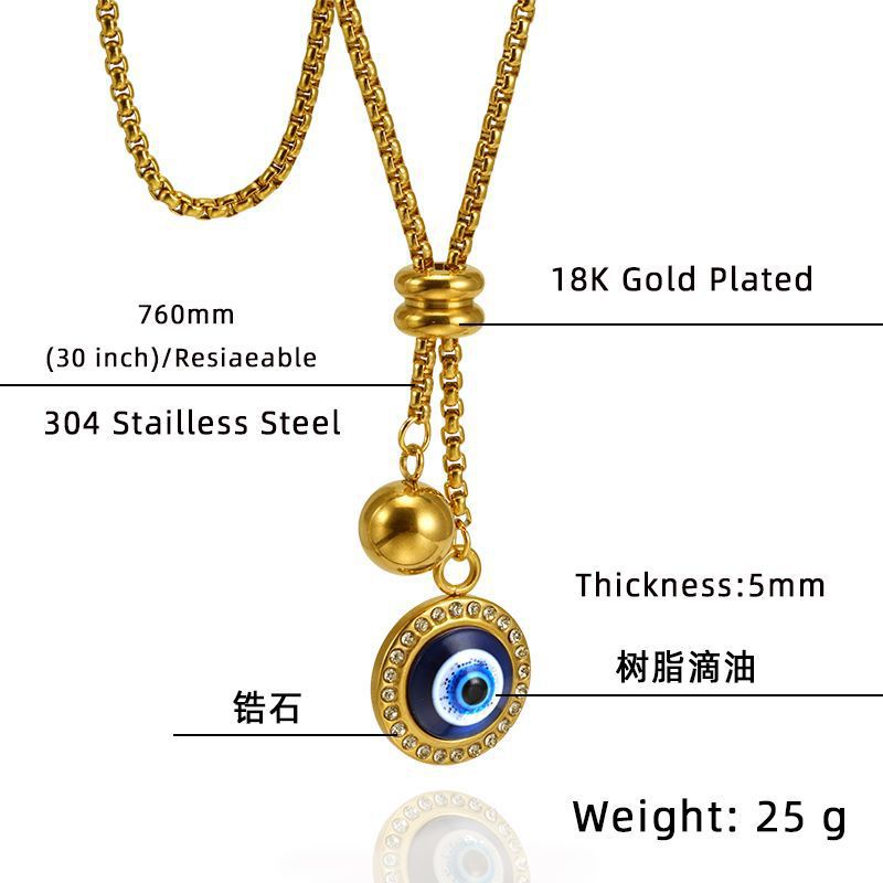 -钛钢恶魔眼项链/-不锈钢项链/-嘻哈毛衣链/-耳钉套装/-挂件配饰项链白底实物图