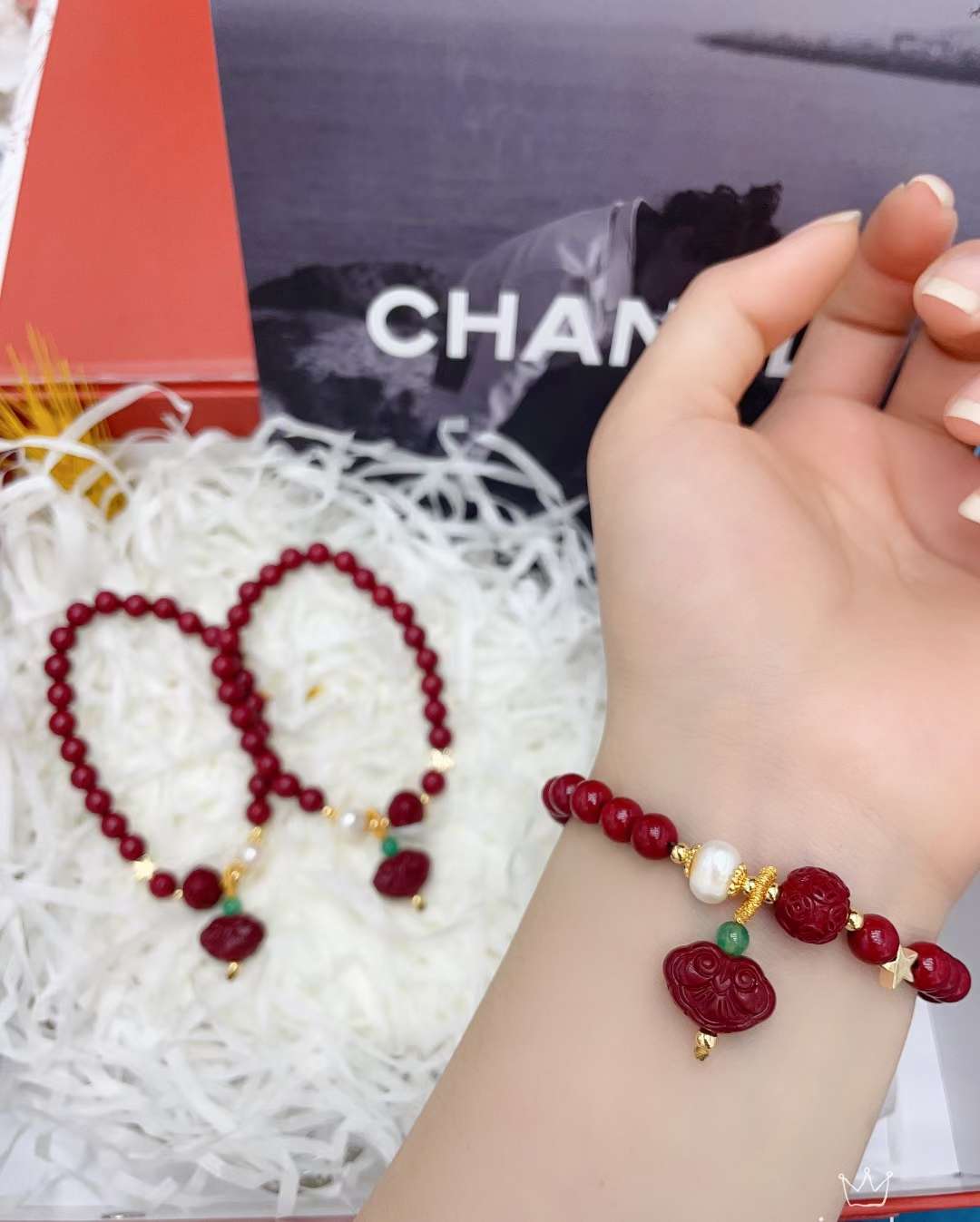 Crystal Pearl Jewelry Vermilion Red Lantern High Hanging Bracelet details Picture
