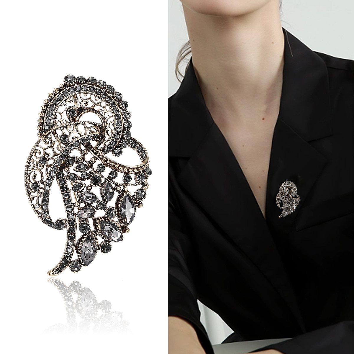 Hot-selling and popular European and American brooches, alloy rhinestone brooches, fashionable and elegant clothing accessories, retro court rhinestone brooches