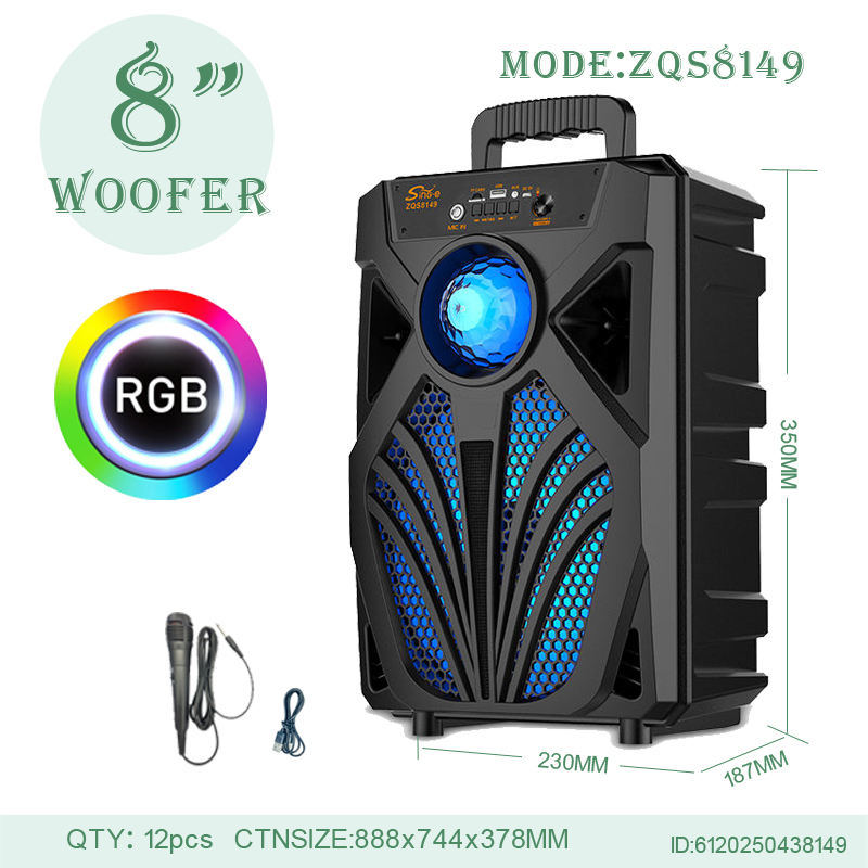 ZQS-8149 8-inch portable speaker Bluetooth wireless speaker radio wired microphone