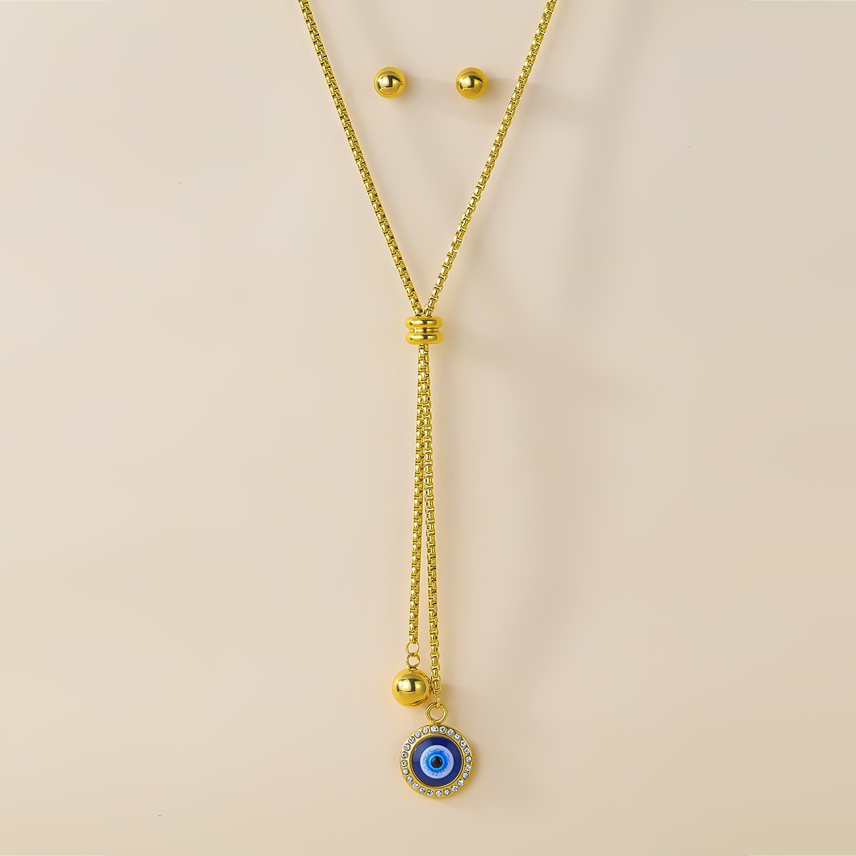 -钛钢恶魔眼项链/-不锈钢项链/-嘻哈毛衣链/-耳钉套装/-挂件配饰项链细节图