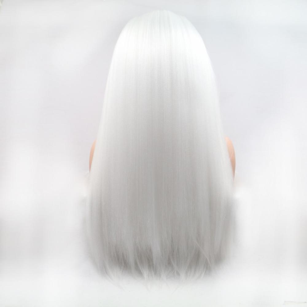 Natural fluffy wig foreign trade cross-border hand-woven front lace chemical fiber white medium long straight wig wig cover wig glue Application Scenario