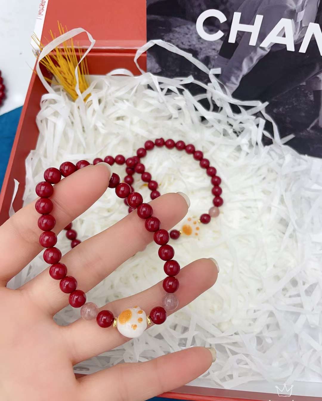 Crystal Pearl Jewelry Charcoal Burnt Cat Claws Vermilion Red Over The New Year Bracelet Specification drawing