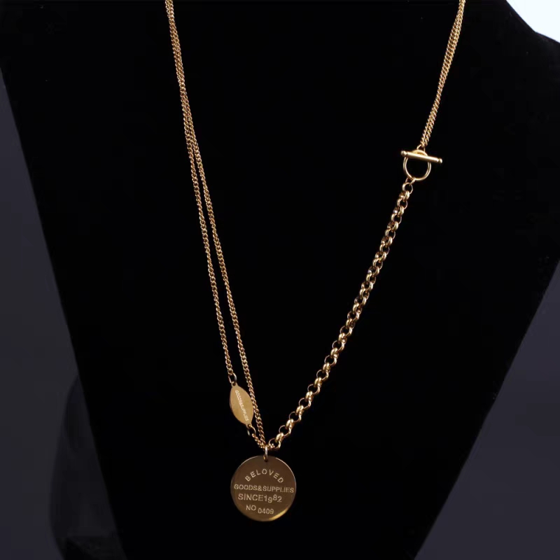 Titanium steel double-layer letter round plate necklace, women's retro light luxury niche design, cold style sweater chain, collarbone chain Application Scenario