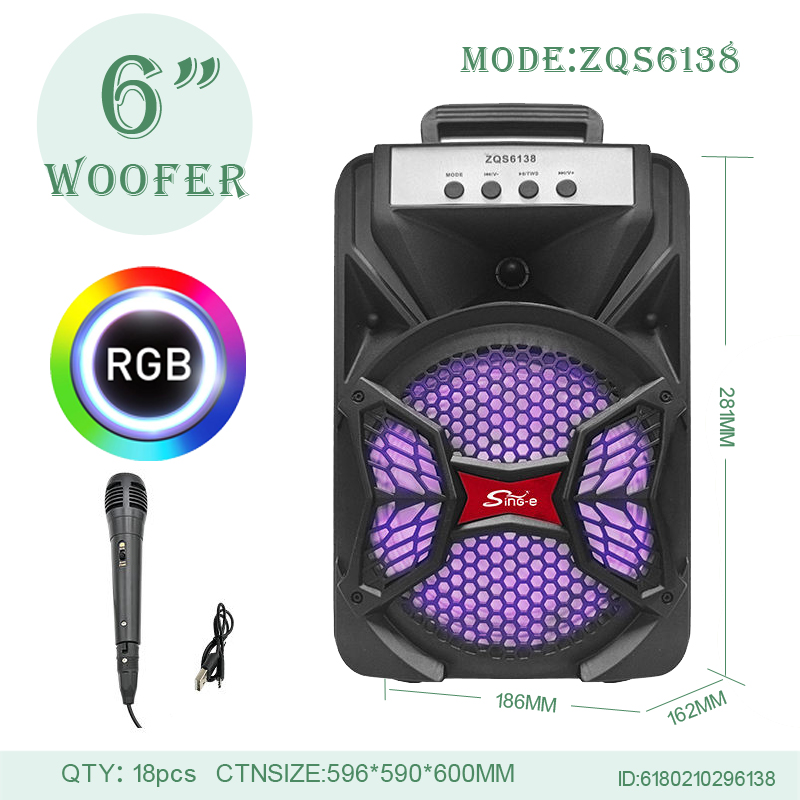 ZQS-6138 6-inch portable speaker Bluetooth wireless speaker radio wired microphone