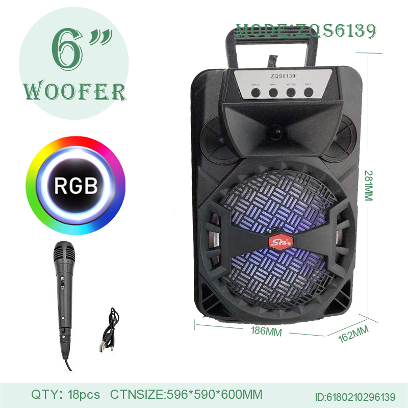 ZQS-6139 6-inch portable speaker Bluetooth wireless speaker radio wired microphone