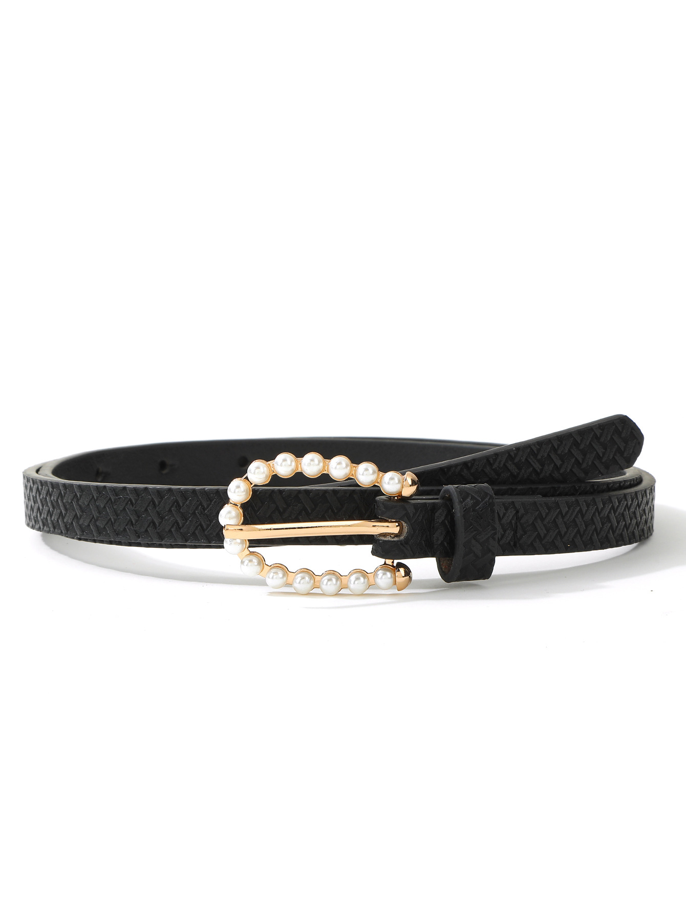 Pearl buckle pu women's dress with InS-style women's accessories, leopard print thin waist belt and leather strap Specification image