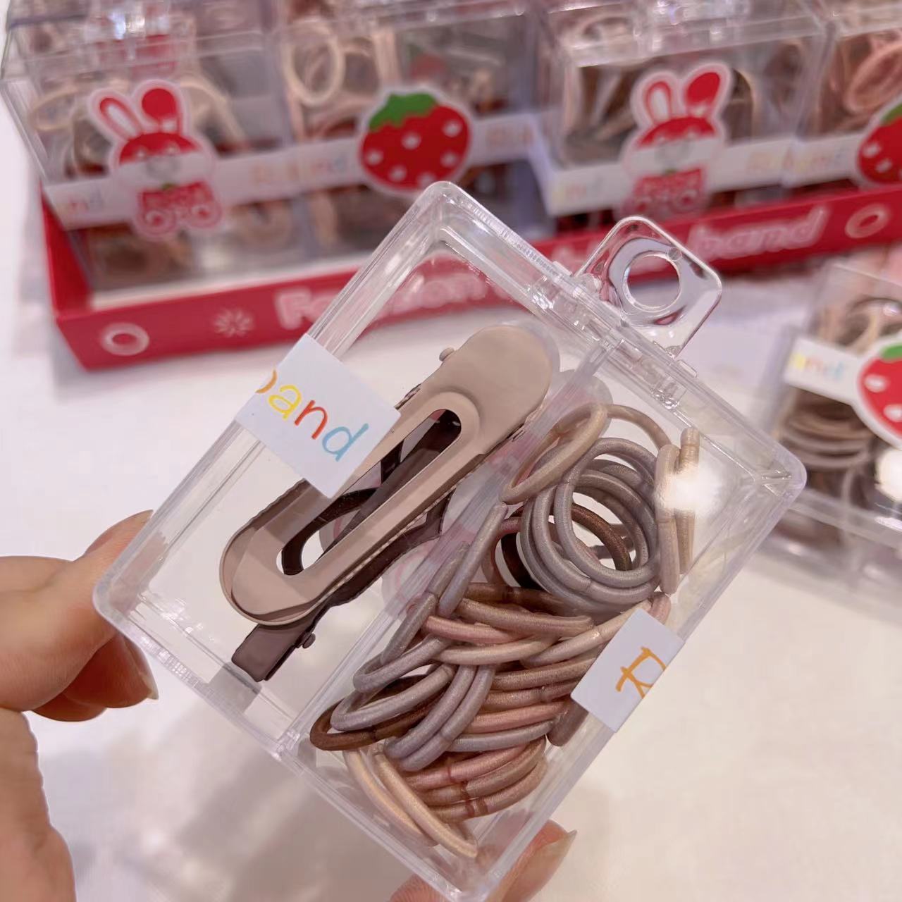 Korean version imported oat color children's hair tie clip set, non-damaging hair tie and baby towel tie