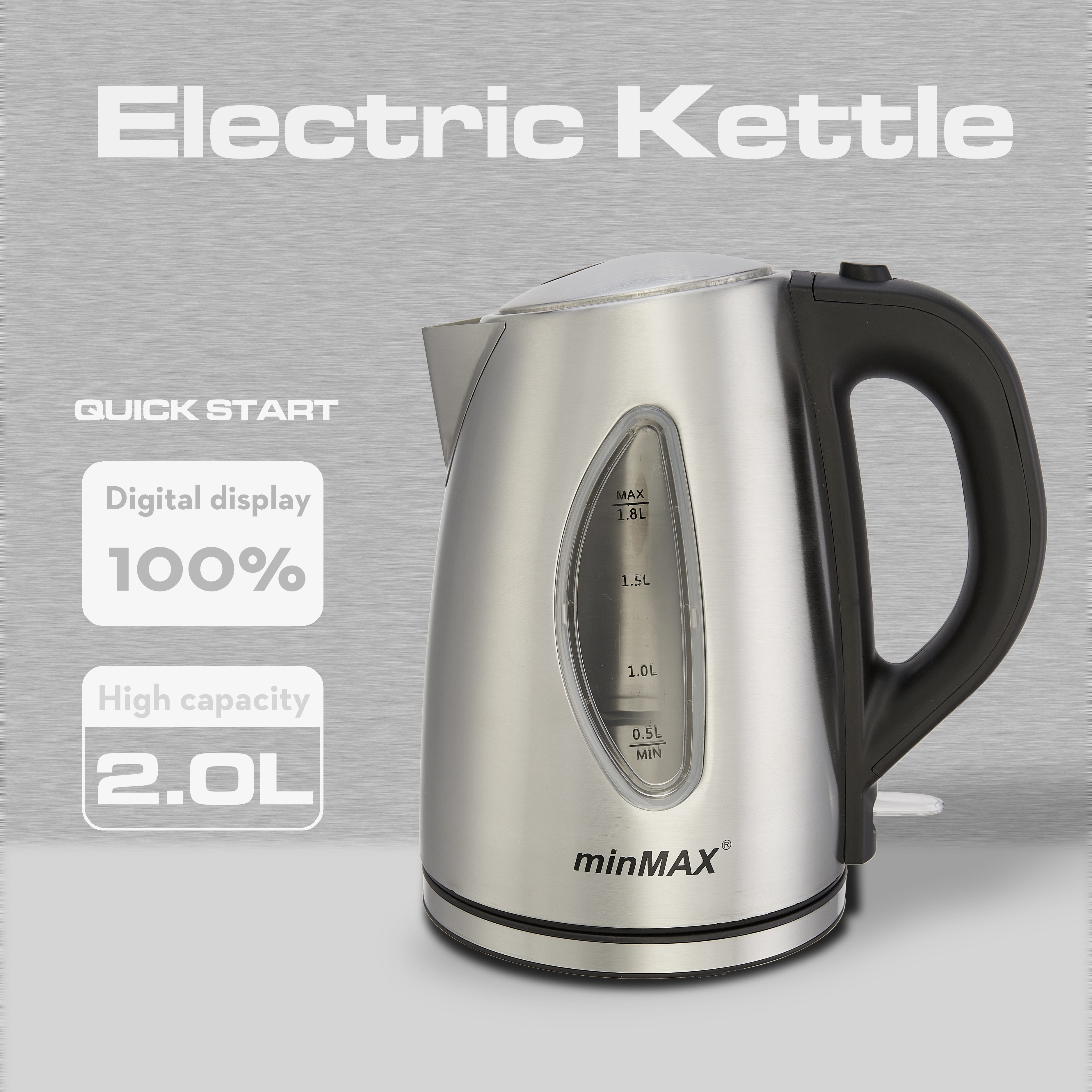New min MAX electric kettle 6608, large capacity 2.0L, hotel and guesthouse household kettle in stock