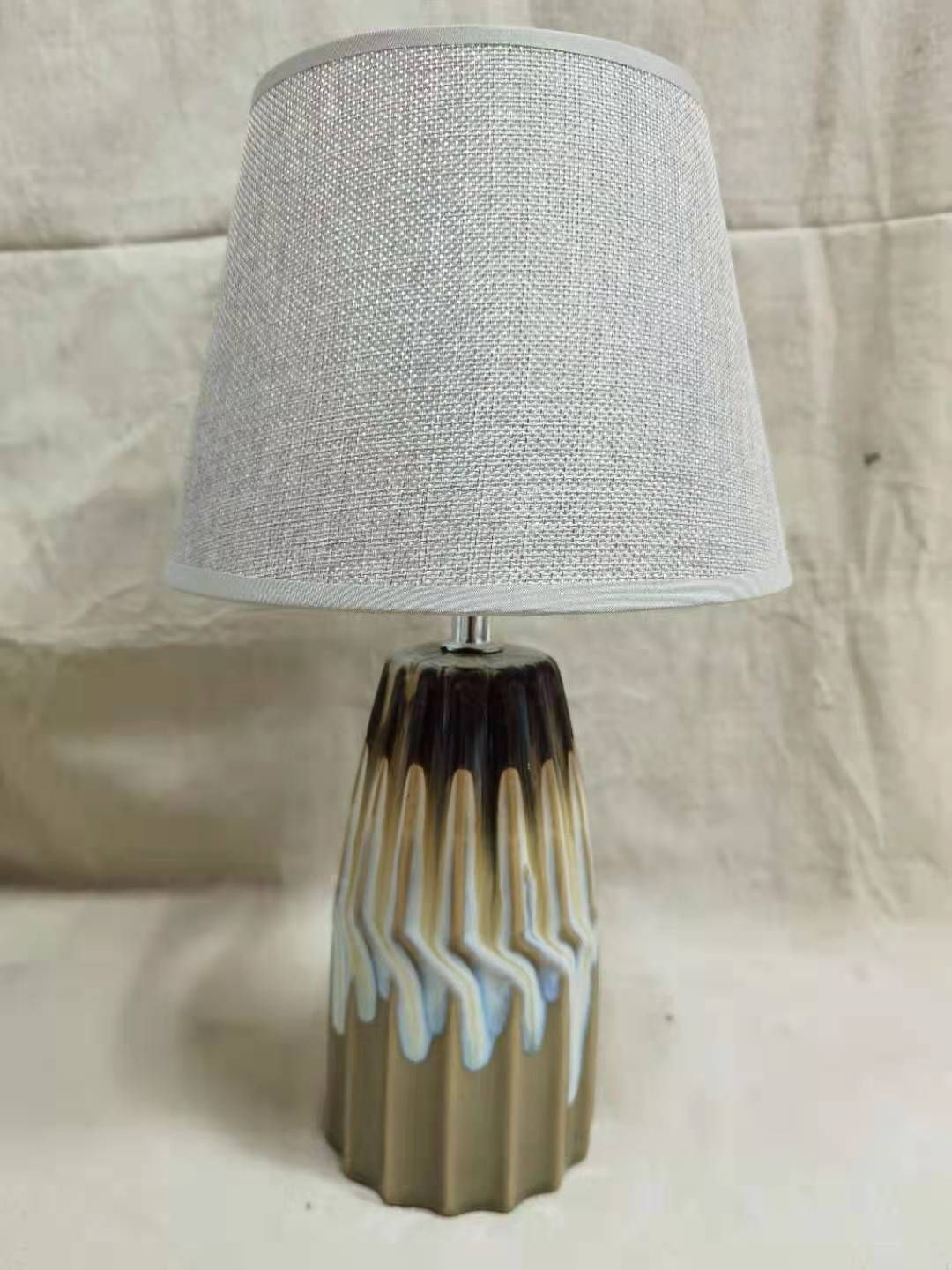 陶瓷台灯中式彩绘葵花图案客厅卧室床头灯 简约装饰布罩台灯LED灯具酒店客房灯HB007