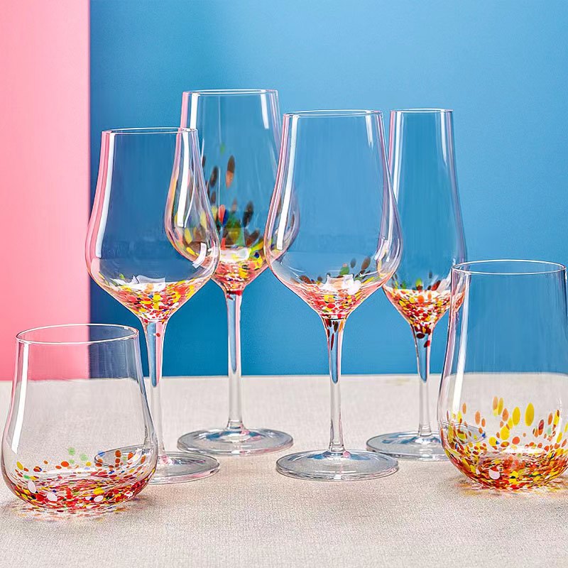 彩点玻璃高脚杯系列，红酒杯香槟杯水杯，蓝色系列 彩色系列详情图1