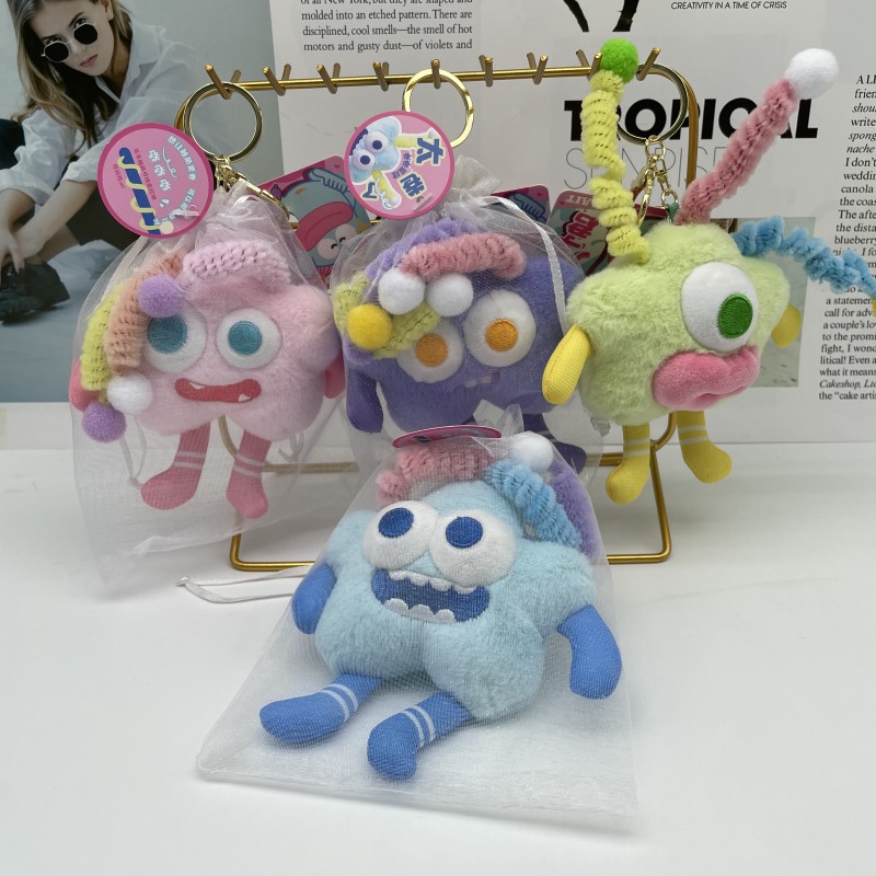 Girl heart creative wrong Angle press twist planet plush doll key chain trend doll bag hanging accessories