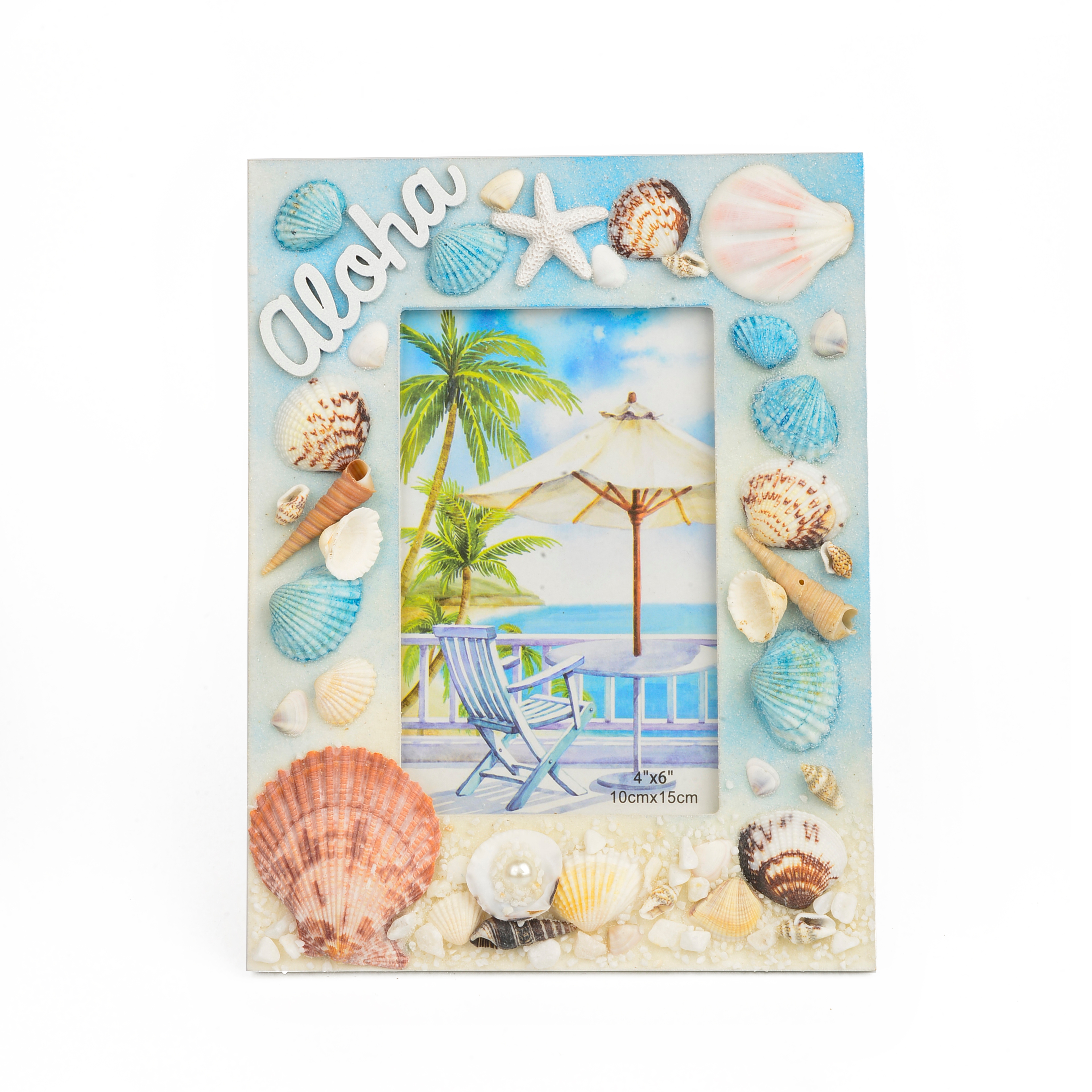 丽飞海洋系列旅游创意工艺品海滩贝壳海螺珊瑚工艺相框X0011