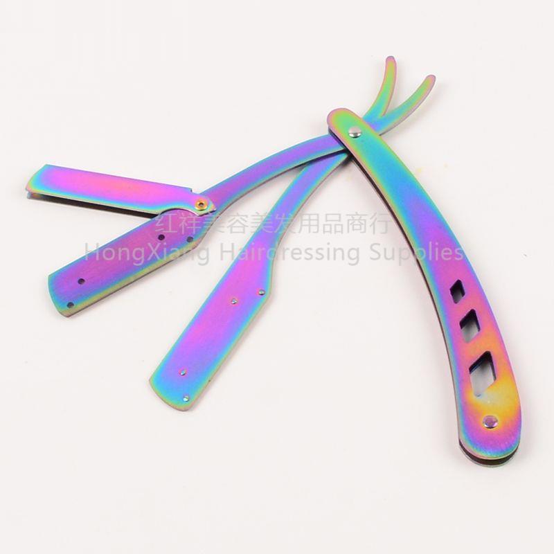 Vintage manual razor Barber shop shaving face and eyebrow hair tools Shaving head folding color titanium razor holder