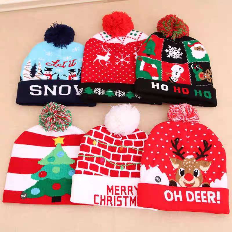 厂家直销，毛线帽子，圣诞保暖帽子，彩led灯节日帽，现货，网红爆款图