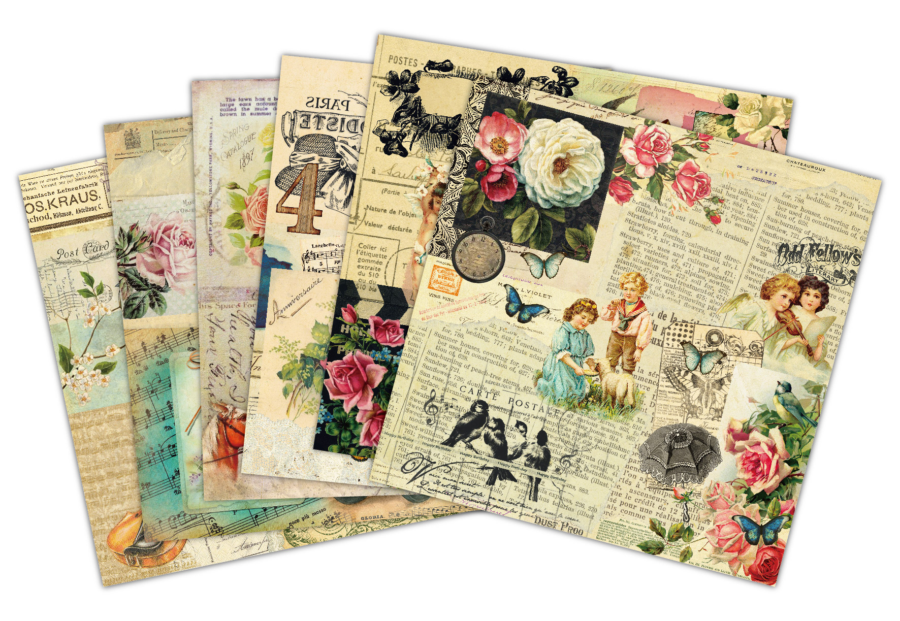 Vintage European Collage Scrapbook Paper Pack, Antique Floral Retro Decorative Paper for Junk Journaling Card Making Paper Crafts -Vellum Pack 003# Specification drawing
