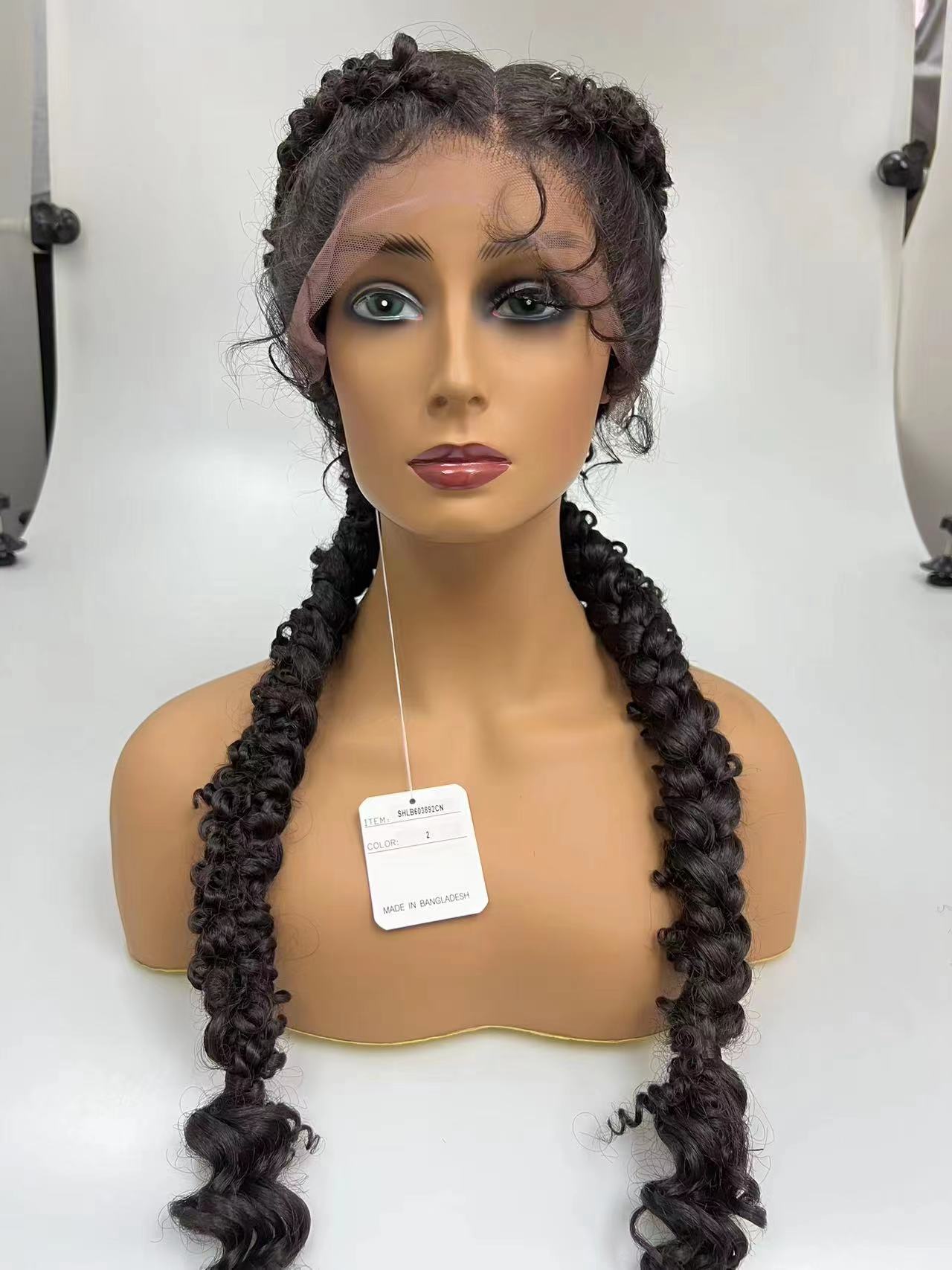 Cross-border European and American new hand-woven high-temperature silk two-strand large braid wig 360 lace wigs vendor