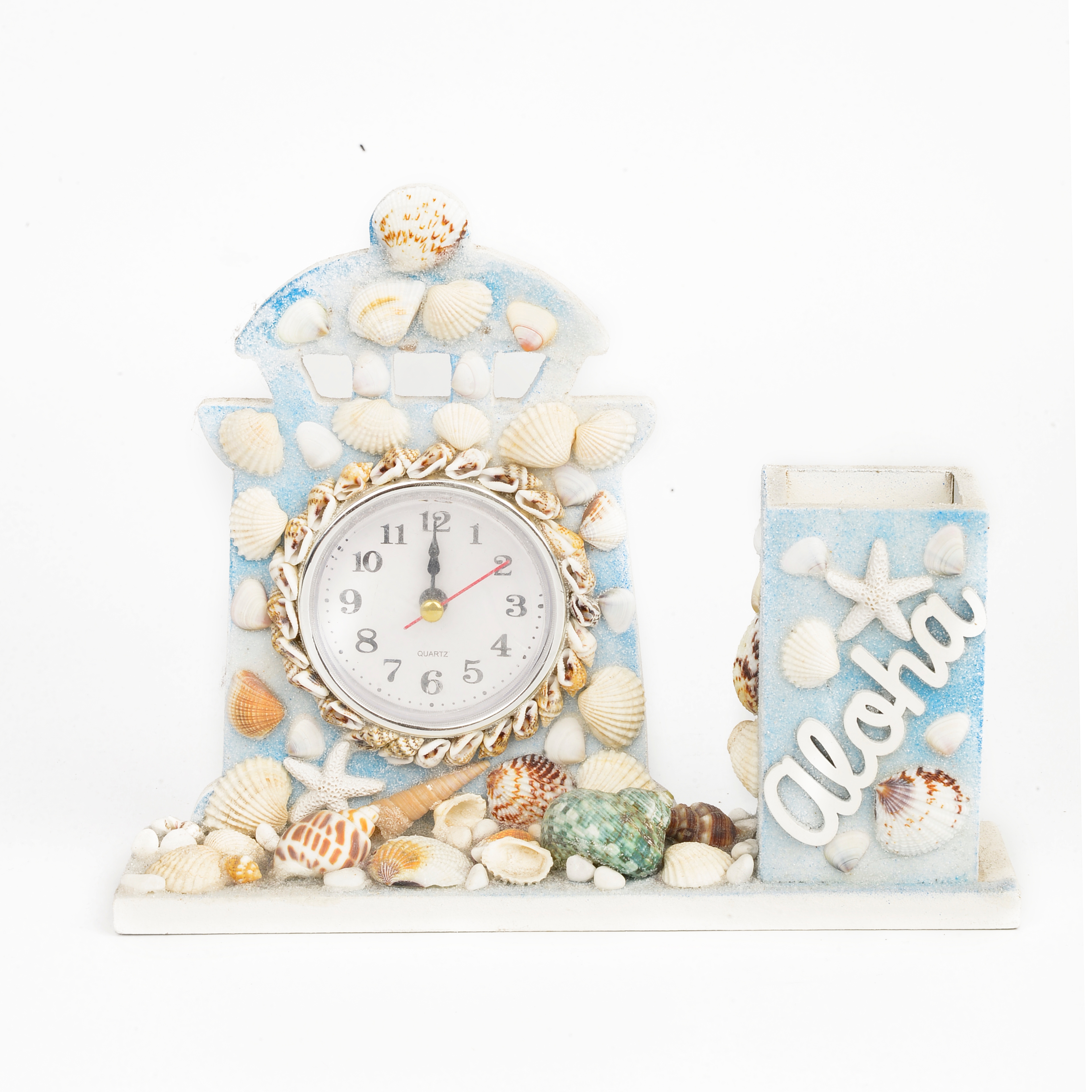 丽飞海洋系列旅游创意工艺品海滩贝壳海螺珊瑚工艺座钟X00102