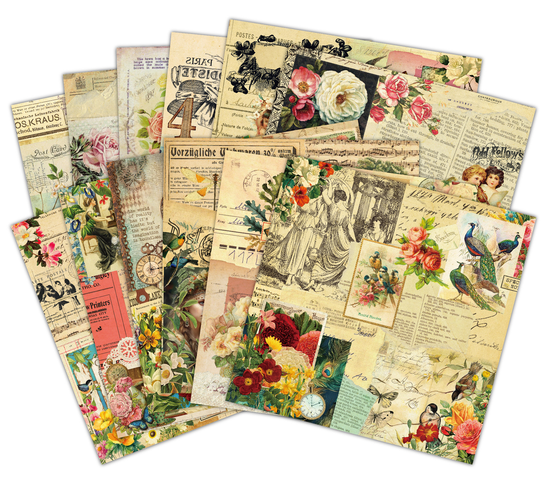 Vintage European Collage Scrapbook Paper Pack, Antique Floral Retro Decorative Paper for Junk Journaling Card Making Paper Crafts -Vellum Pack 003# full figure