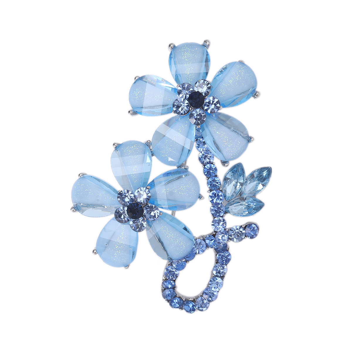 Korean water diamond flower brooch, ins elegant resin women's versatile flower brooch, suit brooch, cardigan pin, new blue diamond flower brooch, fashionable and exquisite, anti-exposure button, clothes, coat, cardigan collar accessory Item Picture