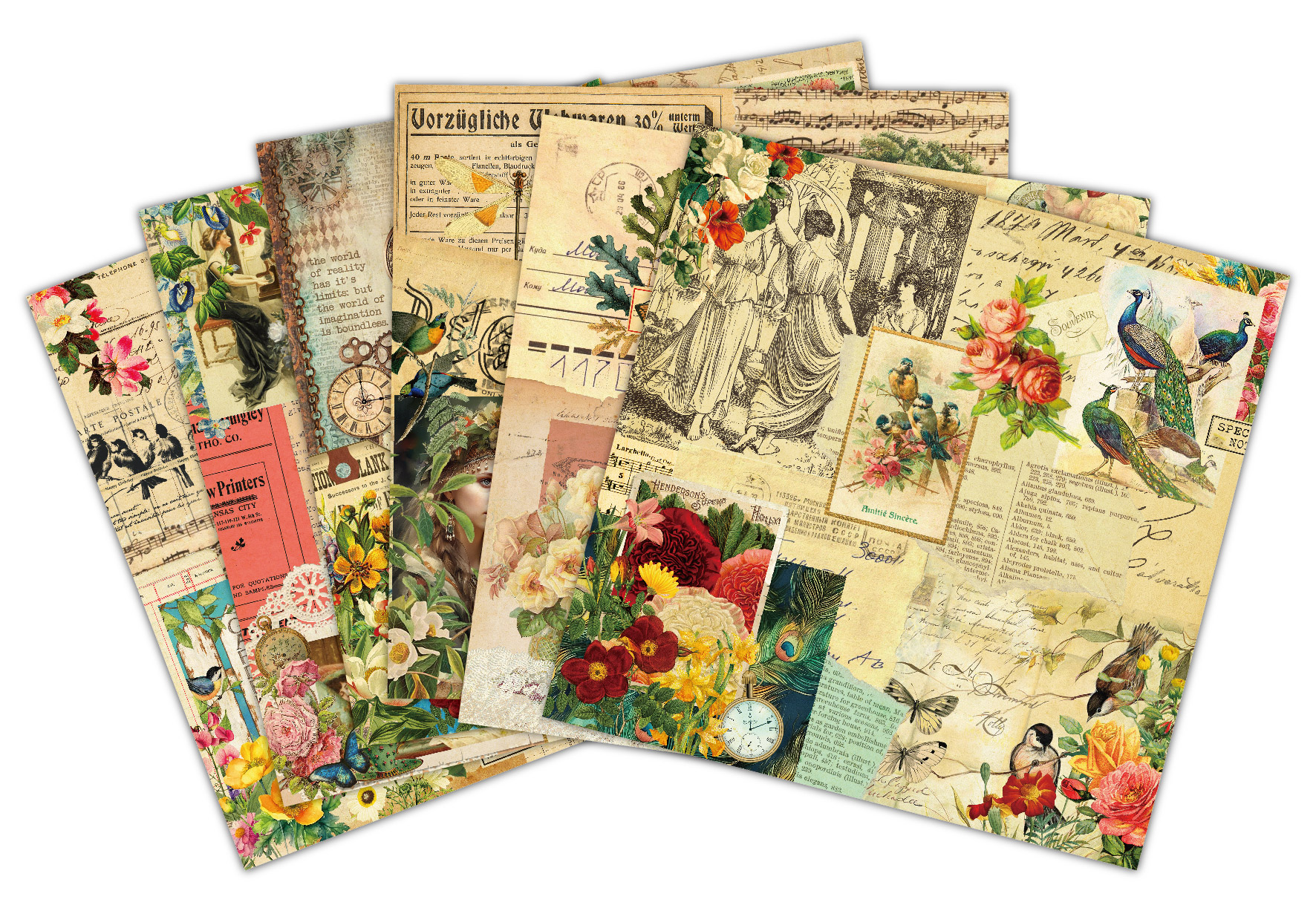 Vintage European Collage Scrapbook Paper Pack, Antique Floral Retro Decorative Paper for Junk Journaling Card Making Paper Crafts -Vellum Pack 003# details Picture