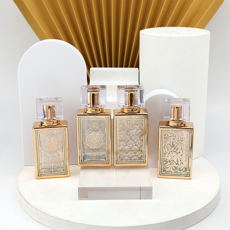 Electroplated square 50ml perfume bottle divided into empty bottles wholesale glass bottles perfume spray glass bottles