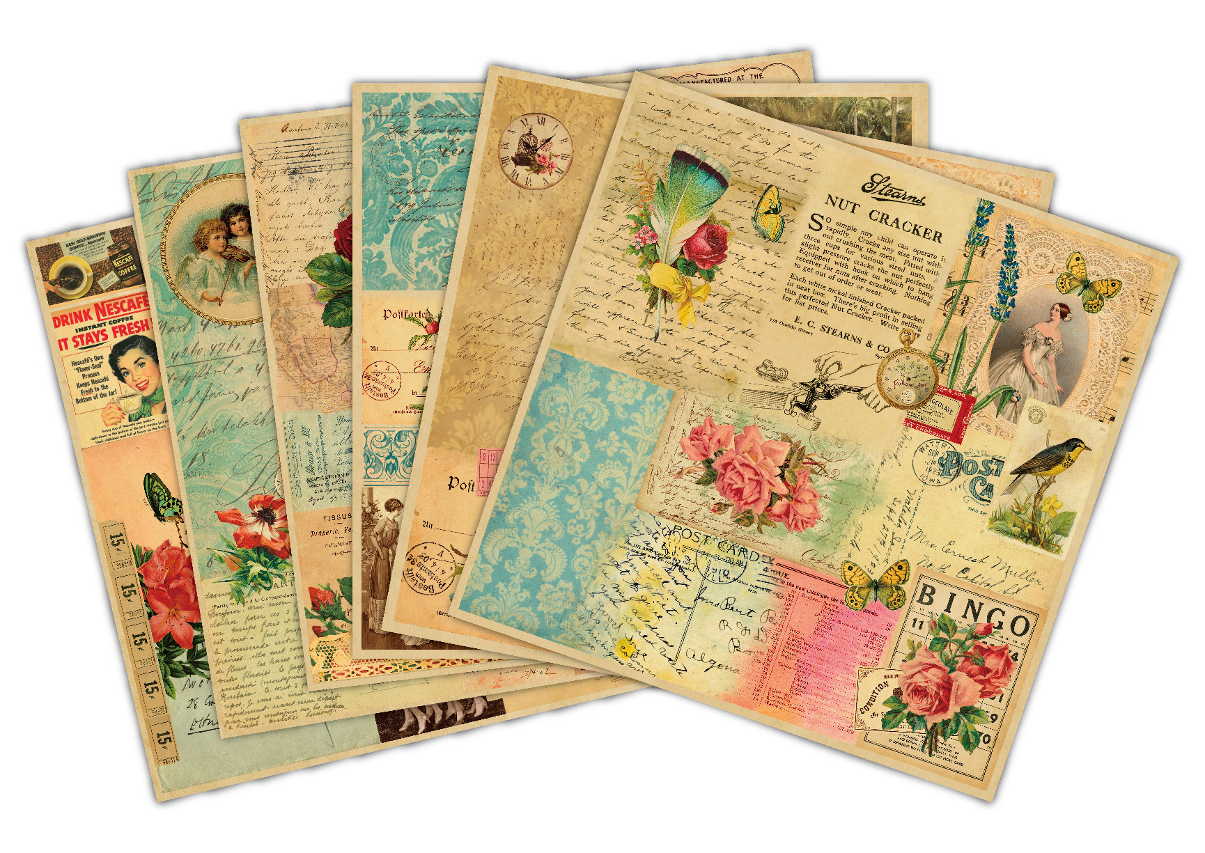 Vintage Collage Scrapbook Paper Pack, Antique Floral Retro Decorative Paper for Junk Journaling Card Making Paper Crafts - Vellum Pack - 12 sheets details Picture