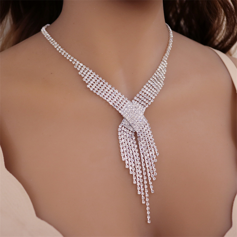 欧美时尚新款简约水钻流苏配饰 新娘项链速卖通精致项链配饰批发