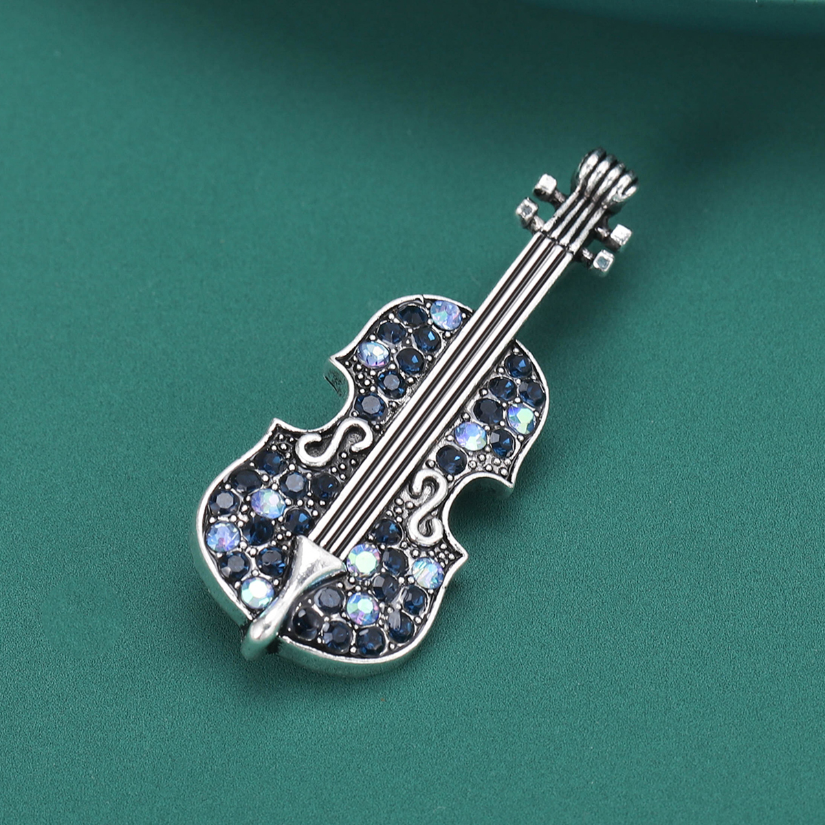 High-end and exquisite violin brooch, retro full diamond instrument pin, elegant accessory for men's and women's suits, violin brooch, men's and women's accessory, high-end decoration, exquisite pin, secure clothes, anti-exposure button, brooch, retro Specification image