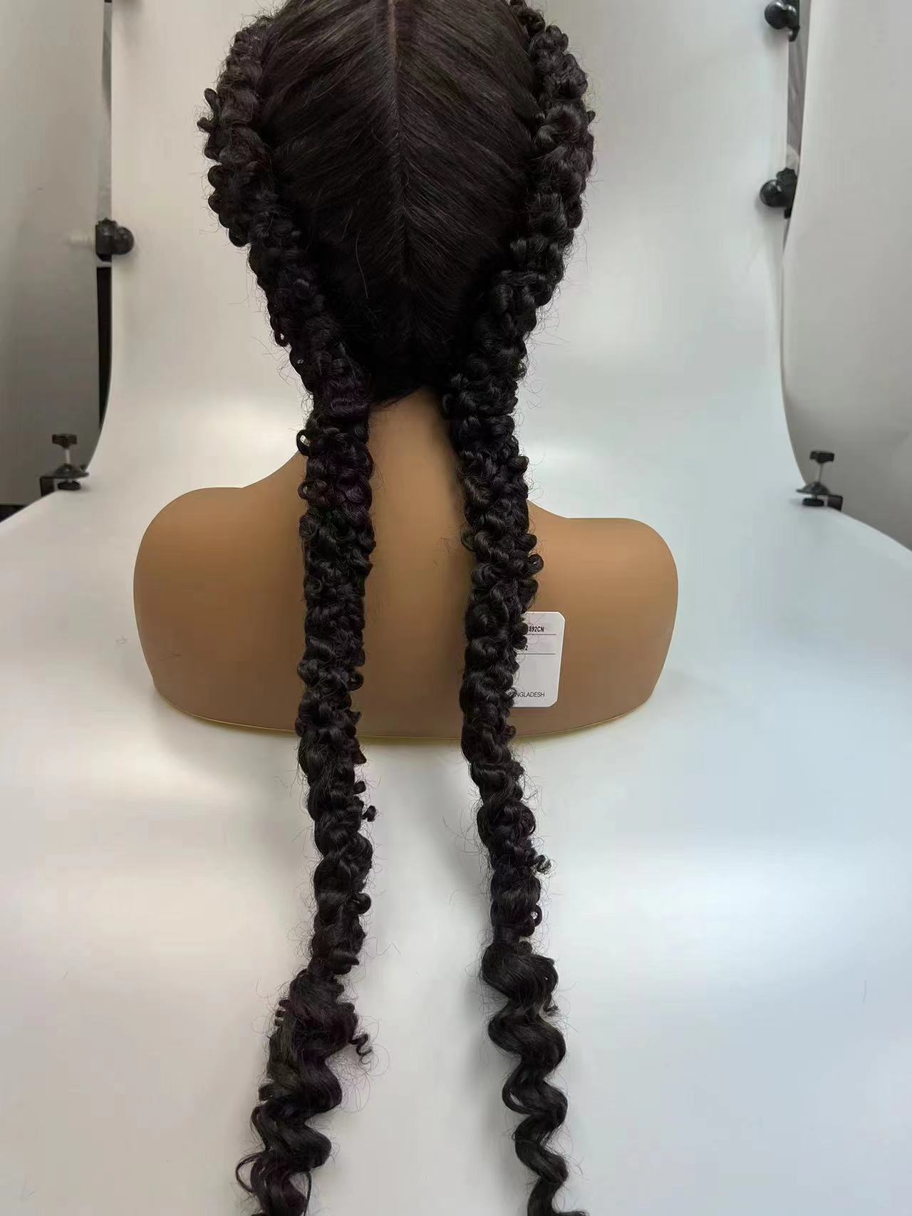 Cross-border European and American new hand-woven high-temperature silk two-strand large braid wig 360 lace wigs vendor details Picture