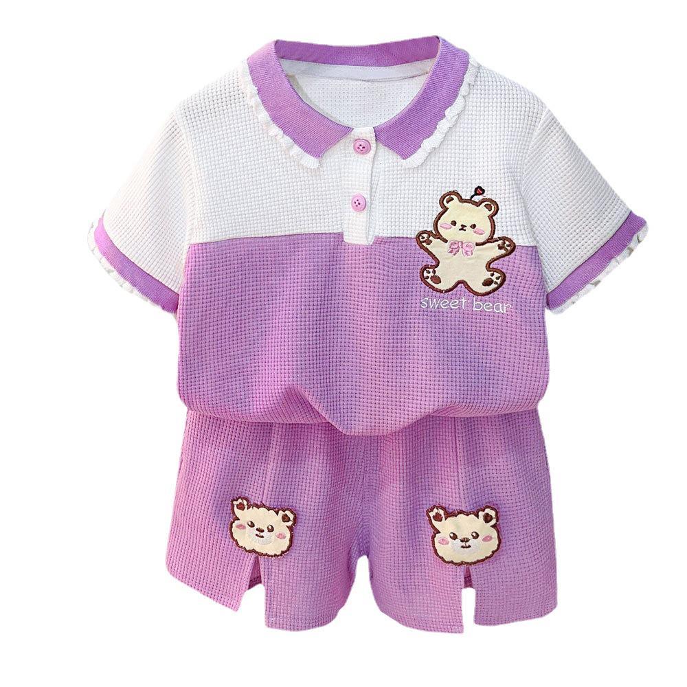 2023 Girls' Summer sportswear and Casual Set New Baby Summer short-sleeved lapel T-shirt Two-piece children's wear detail image 5