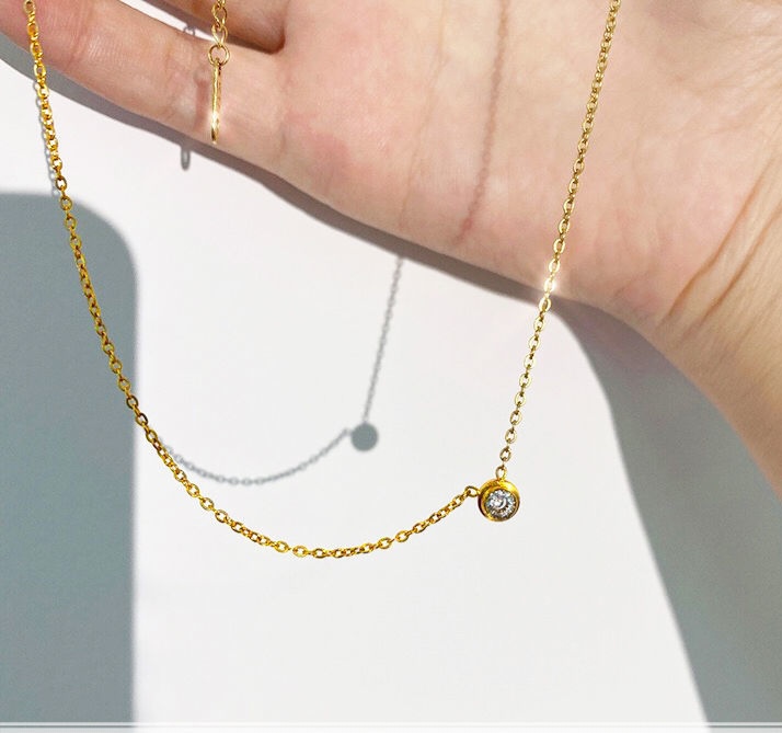 Stainless steel zircon necklace, 18K electroplated zircon necklace, exquisite necklace details Picture