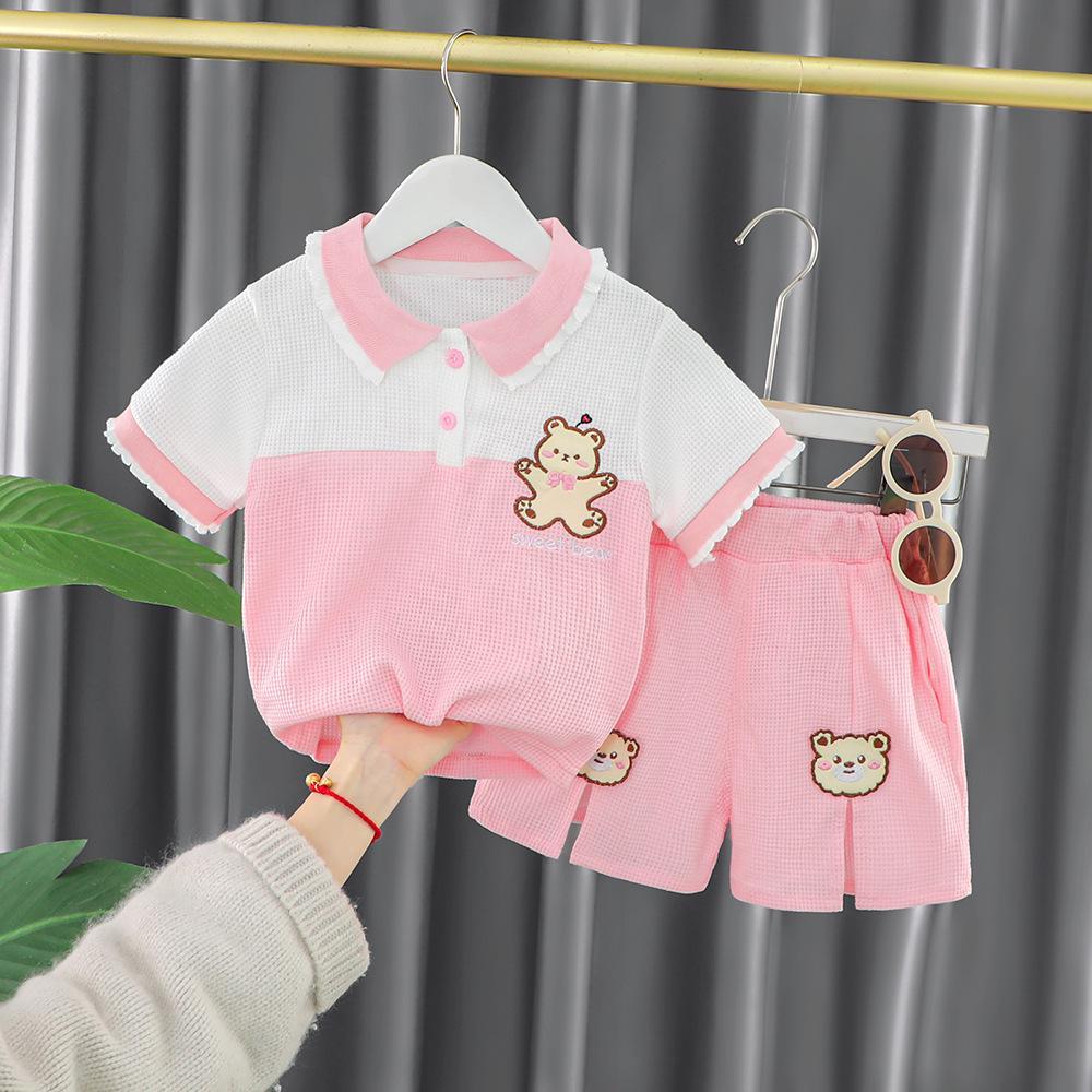 2023 Girls' Summer sportswear and Casual Set New Baby Summer short-sleeved lapel T-shirt Two-piece children's wear detail image 6