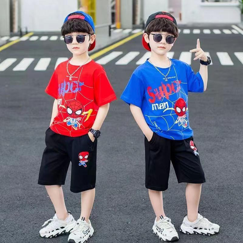 Children's Ultraman Boys' Summer Suit Spider-Man 2023 New Zhongda Children's Summer Boys' Sports Short-sleeved Two-piece set detail image 2