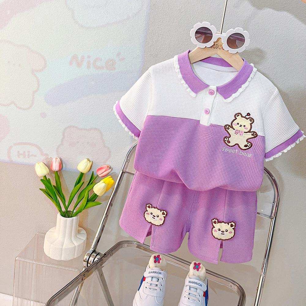 2023 Girls' Summer sportswear and Casual Set New Baby Summer short-sleeved lapel T-shirt Two-piece children's wear detail image 7