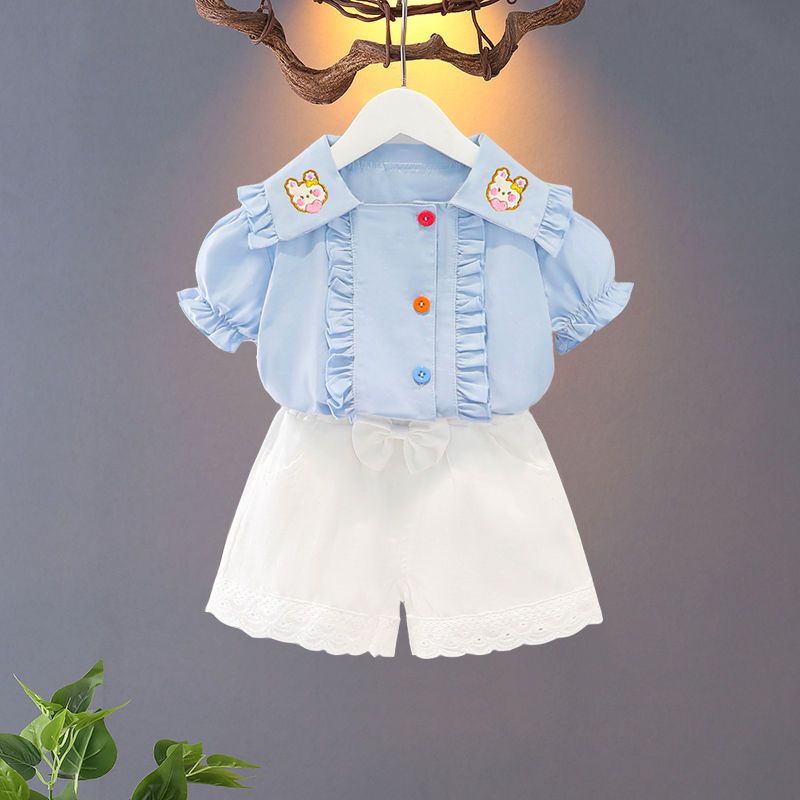 Girls' summer clothing 2022 New Style Stylish 1 Baby summer 3-year-old girl short-sleeved 4 Children's fashionable children's set 5 detail image 4