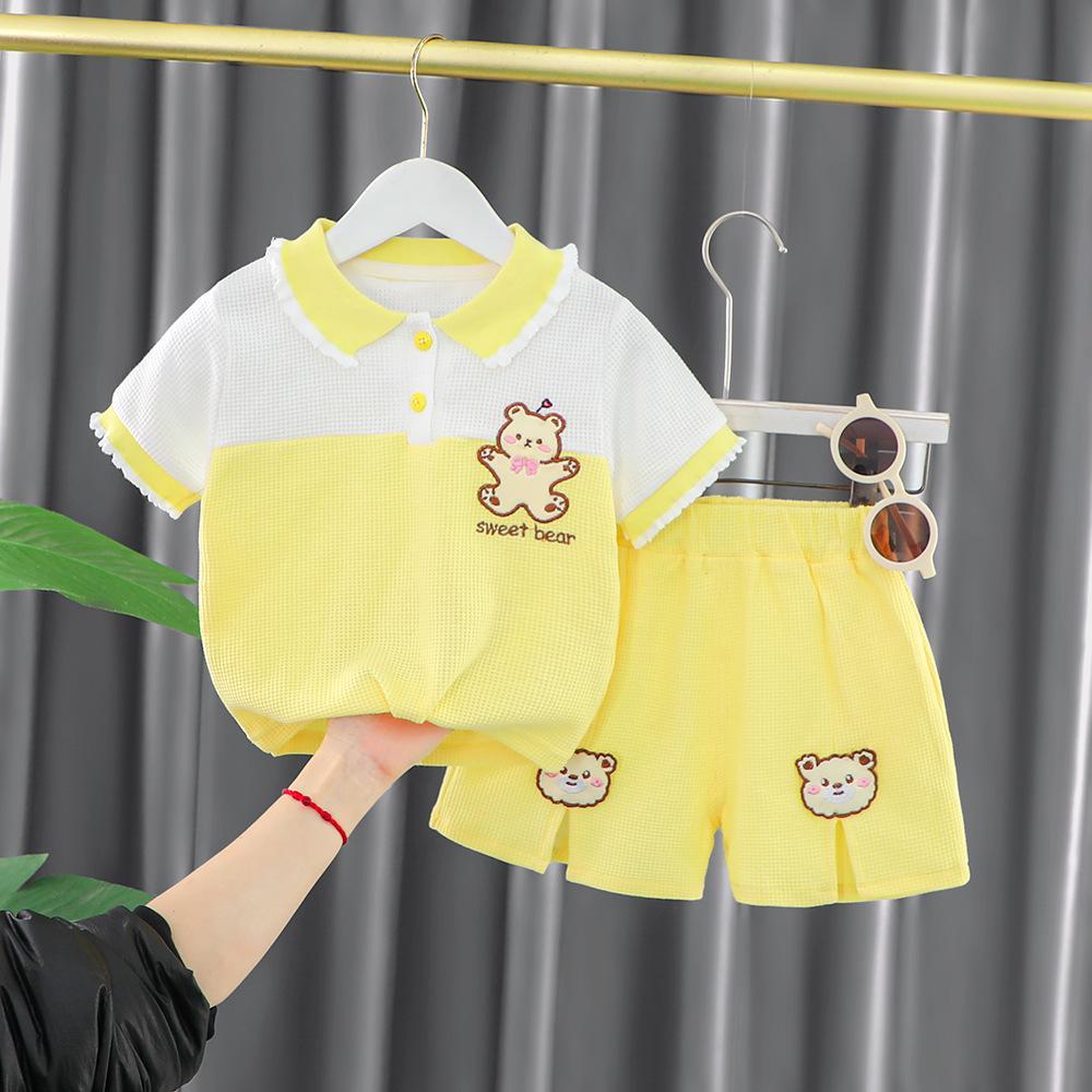 2023 Girls' Summer sportswear and Casual Set New Baby Summer short-sleeved lapel T-shirt Two-piece children's wear