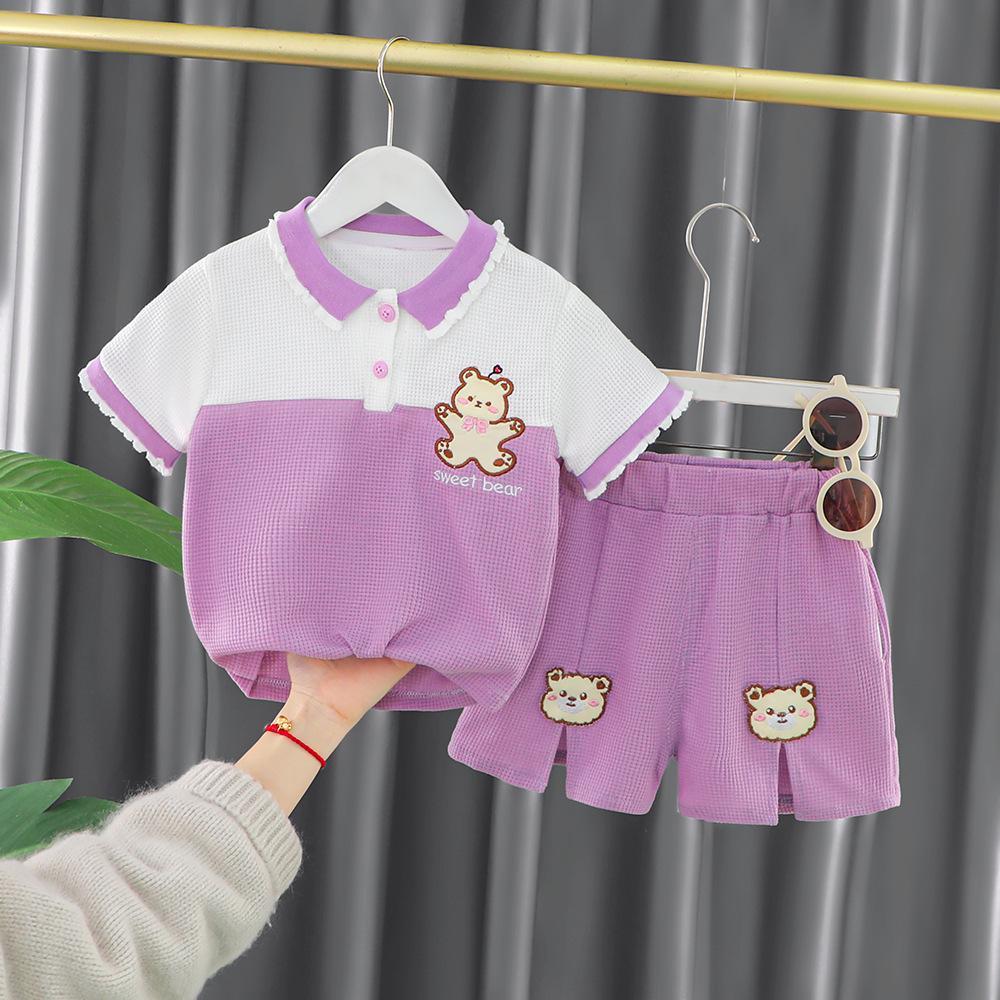 2023 Girls' Summer sportswear and Casual Set New Baby Summer short-sleeved lapel T-shirt Two-piece children's wear Specification image
